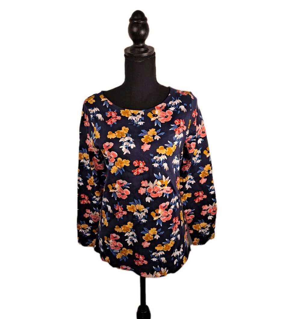 Joules Women's Harbour Print Knit Top Size 6 Long Sleeve Navy Floral 100% Cotton